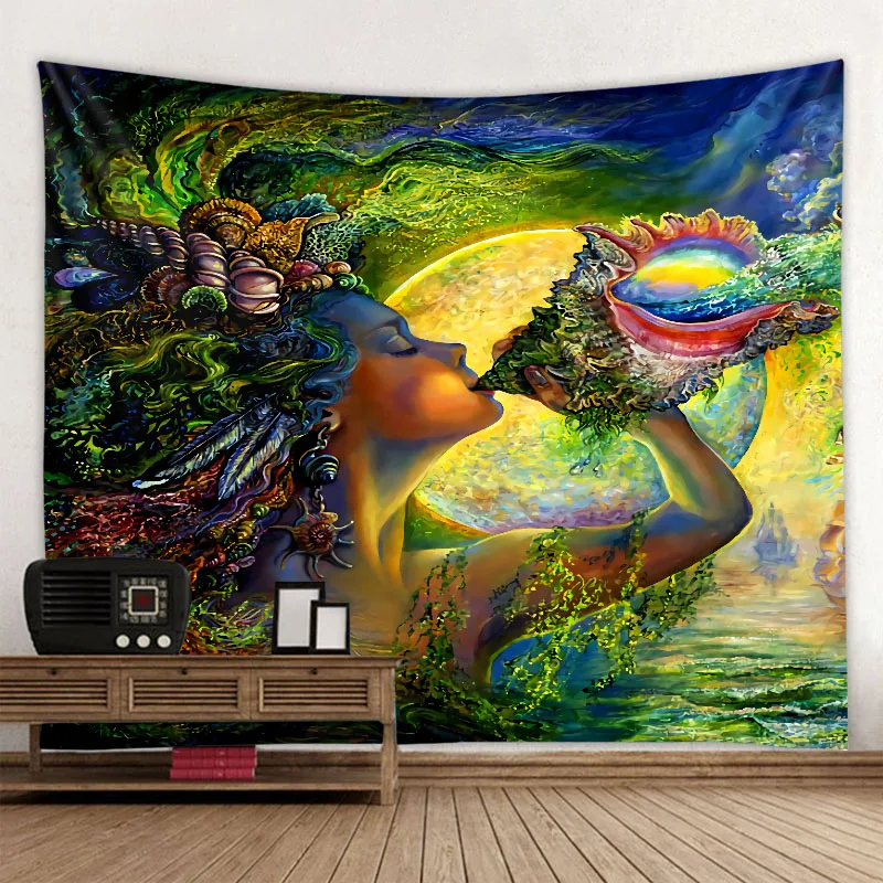 Psychedelic Mushroom 3D Printing Tapestry Hippie Fantasy Colorful Art Tapestry Mandala Bohemian Family Dormitory Wall Decoration