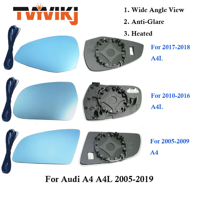 

TVYVIKJ Side Rearview Mirror Blue Glass Lens For Audi A4 A4L 2005-2019 Three generation Wide Angle View anti glare door mirror