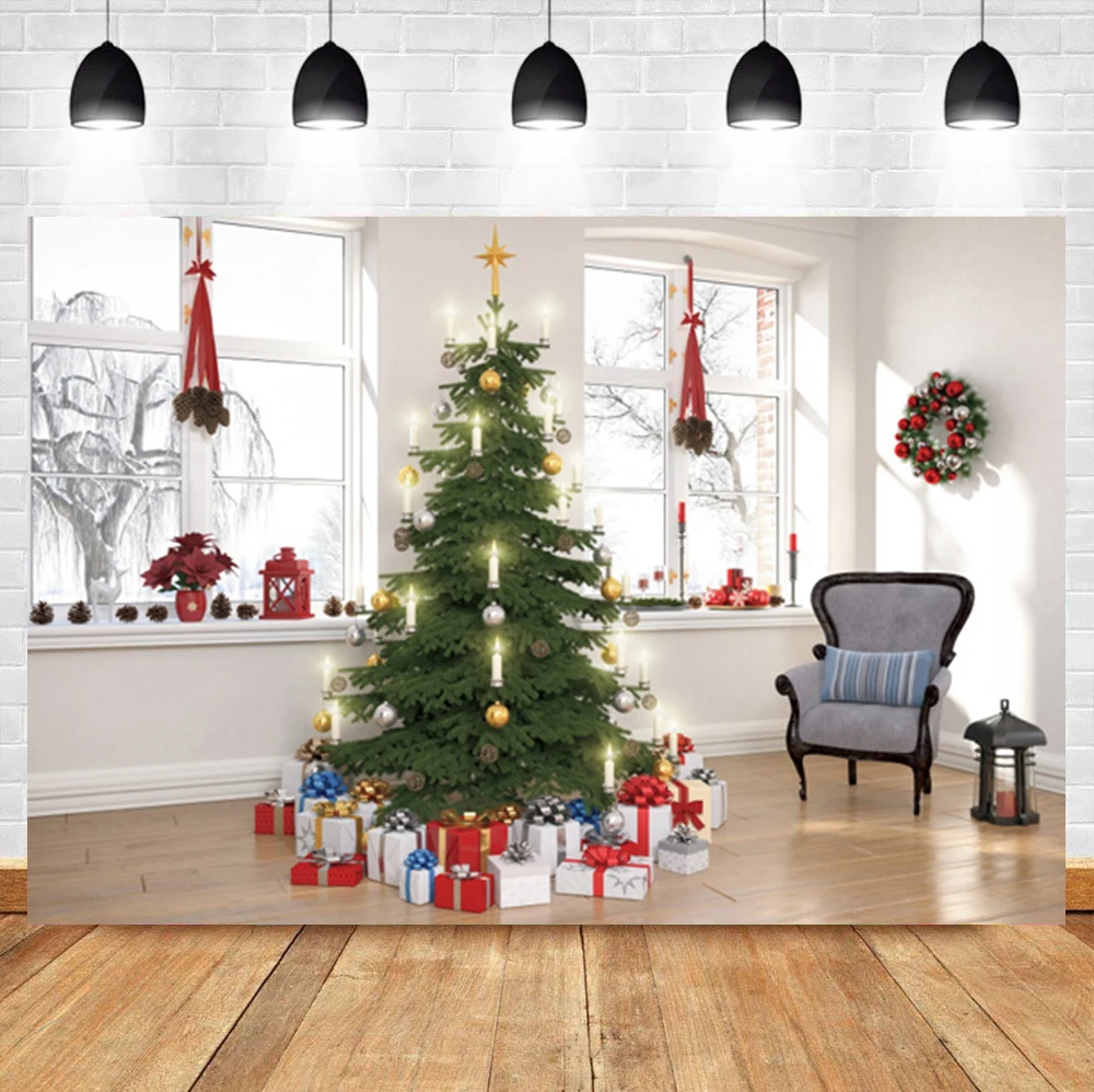 Laeacco คริสต์มาสในร่มของขวัญ Garland Window Sill เด็กวันเกิดภาพฉากหลังถ่ายภาพพื้นหลัง