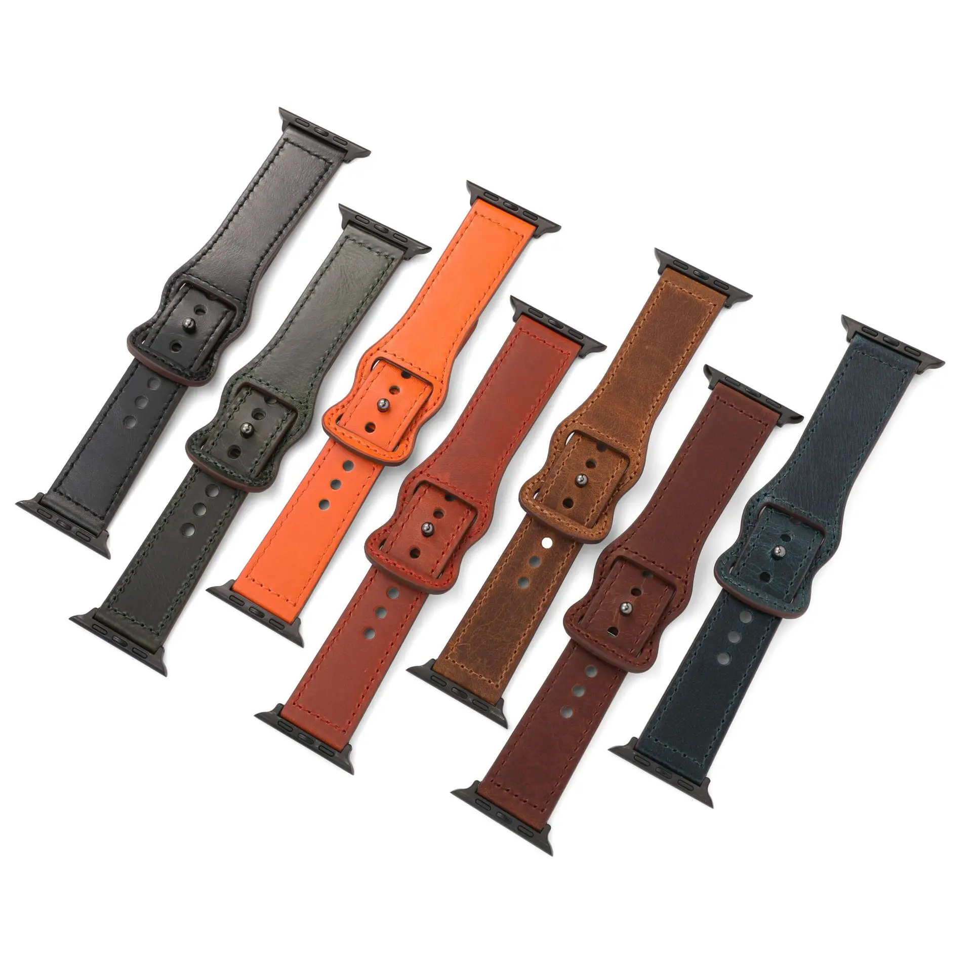 UTHAI P49 Leather Link For Apple watch band 44mm 42mm 40mm  38mmReal Cowhide Strap Double Hole Bow  iWatch Series 3 5 4 SE 6 7 s