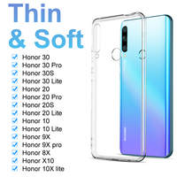 Ultra Thin Silicone Case For Huawei Honor 30S 20S 30 20 Pro 20i 10i 10 10X Lite 9A 9X Pro X10 Max Clear Soft Back Cover Fundas