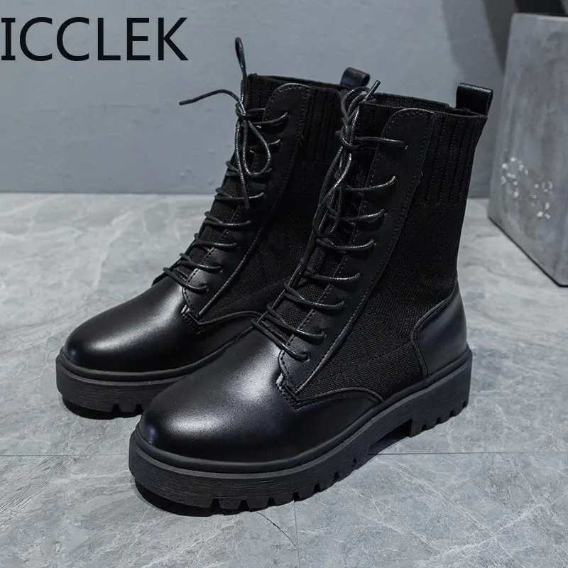 Autumn Boots Women Shoes Woman Boots Fashion Round PU Ankle Boots 2020 Winter Elastic Black Boots Comfortable Boots A250