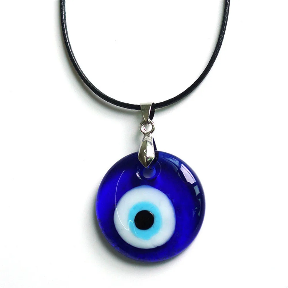 Collar de Ojos de diablo azul turco, accesorios transfronterizos de vidrio, colgantes de línea de cera simples, 35mm, 30mm, 25mm, 1 pieza