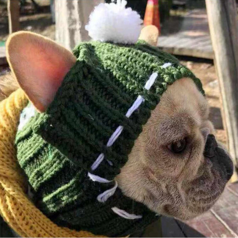 Winter Dog Cap Christmas Pet Hats Small Dogs French Bulldog Dog Accessories Woolen Puppy Hat With Ball Headwear Pet Products