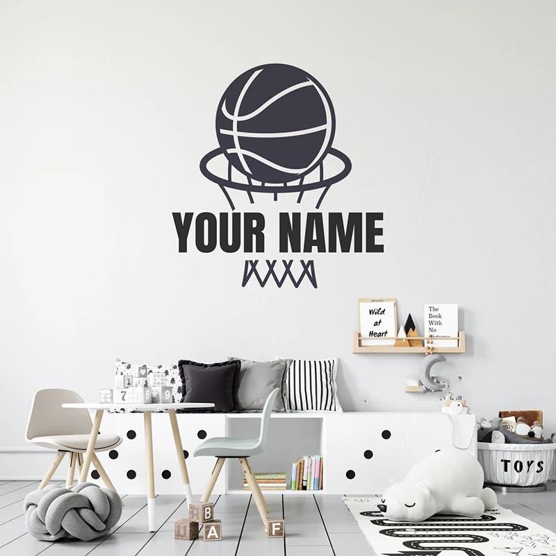 Custom Name Basketball Net Sport Wall Decal Playroom Kids Roon Personalized Name Basket Ball Player Wall Sticker Bedroom Vinyl D