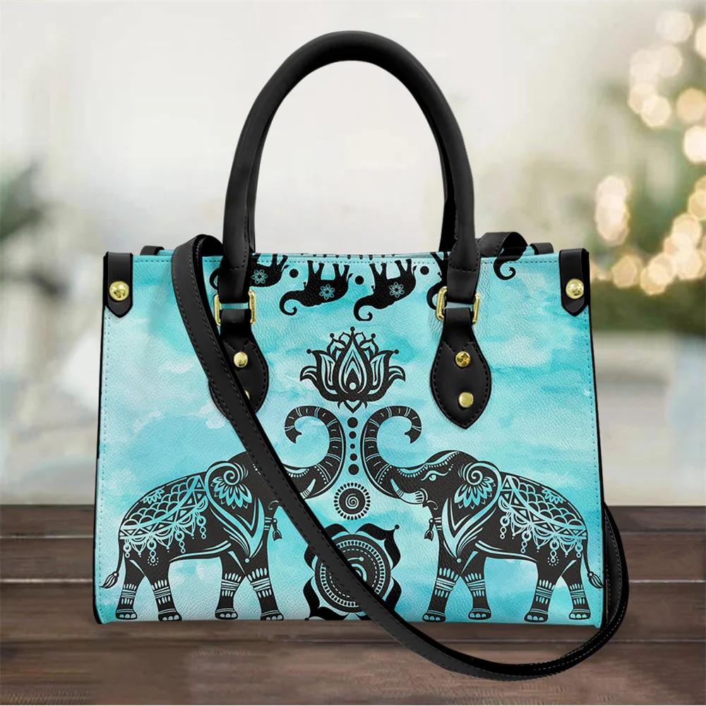 

cywgift Bohemian Elephant Printing Women's Leather Handbag Elegant Ladies Daily Shoulder Bags High Quality Crossbody Tote Female