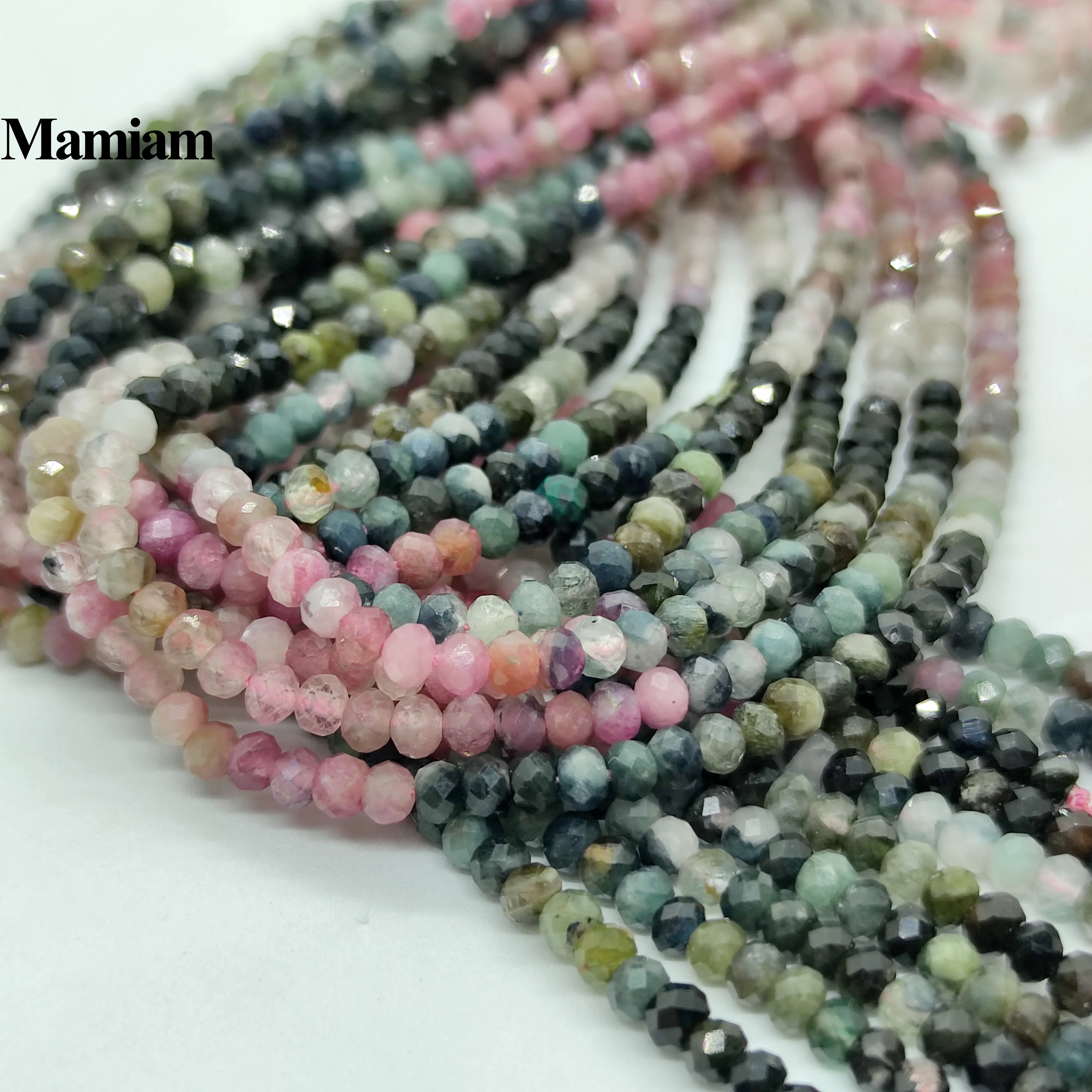 Mamiam Natural A Colorful Tourmaline Faceted Rondell Beads 2.8x3.8mm Loose Stone Diy Bracelet Necklace Jewelry Making Design