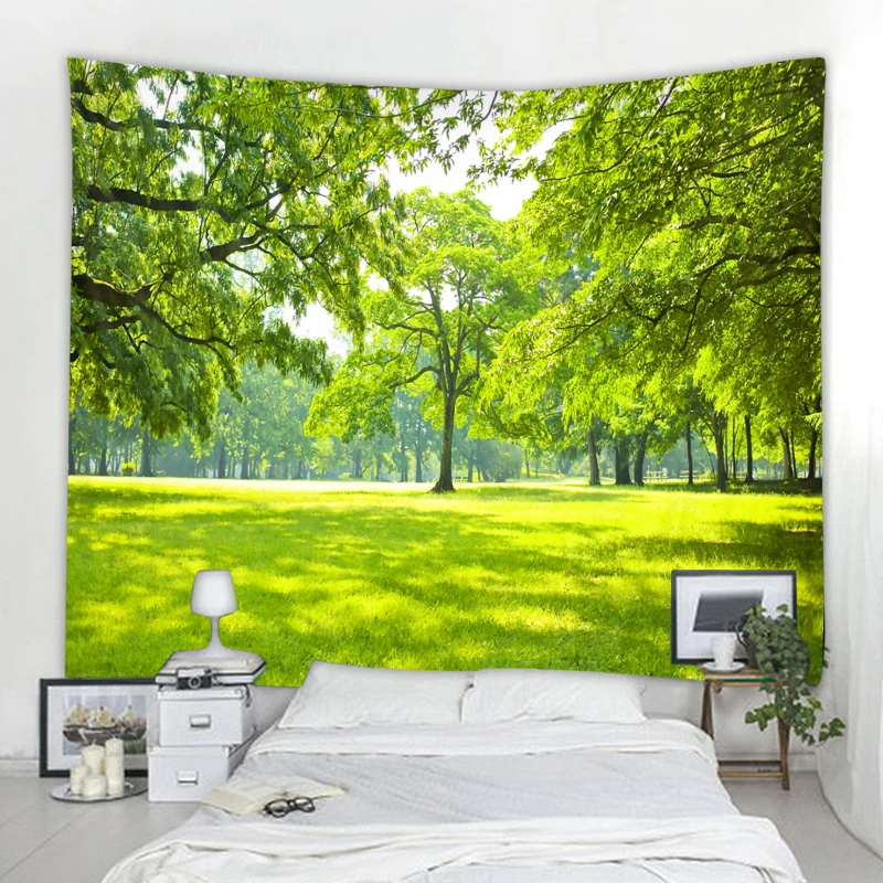 

Beautiful sunshine forest scenery decorative tapestry Nordic forest scenery decorative tapestry Home decorative tapestry