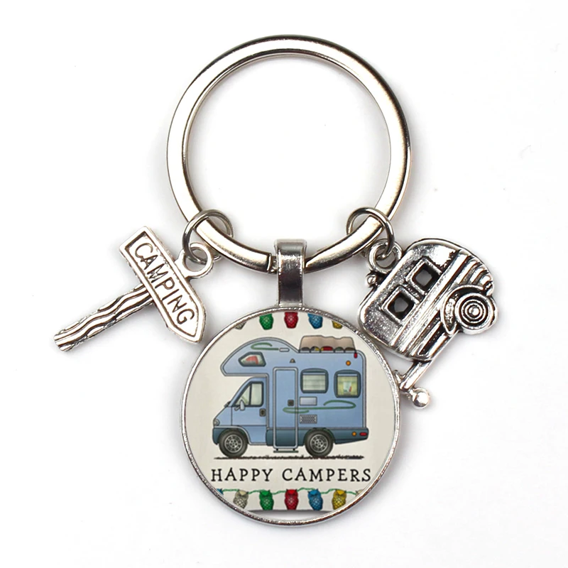 New Cute Camper Wagon Keychain I Love Camping Keychain Trailer Signpost Keychain Vacation Travel Memorial Gift