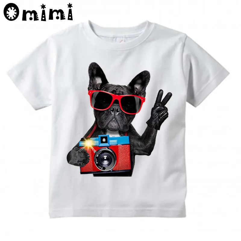 Boys/Girls French Bulldog Design T Shirt Kids Casual Cool Tops Children's Summer White Cute T-Shirt