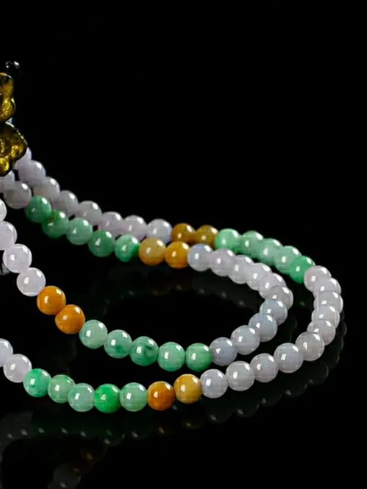 Latest Three Color Beads Jadeite Necklace Natural Jade Handmade  Pendant Rope Genuine Jewelry Accessories