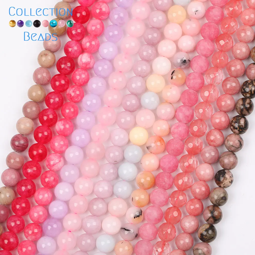 Natural Stone Matte Dull Faceted Polished Pink Crystal Quartz Turquoises Jades Spacer Agates Round Beads For Jewelry Making DIY