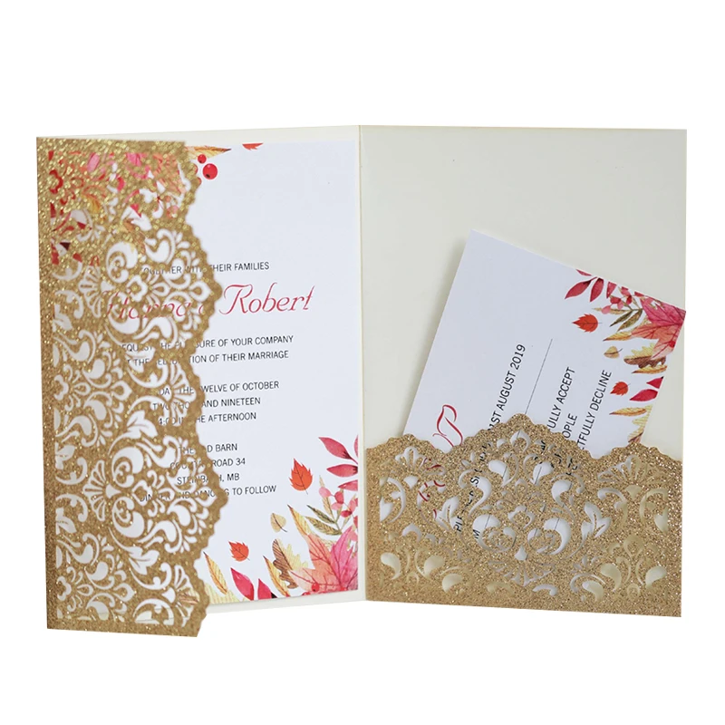 50pcs Glitter Paper Laser Cut Wedding Invitation Cards Customize Greeting Card Business With RSVP Cards Party Wedding Decoration