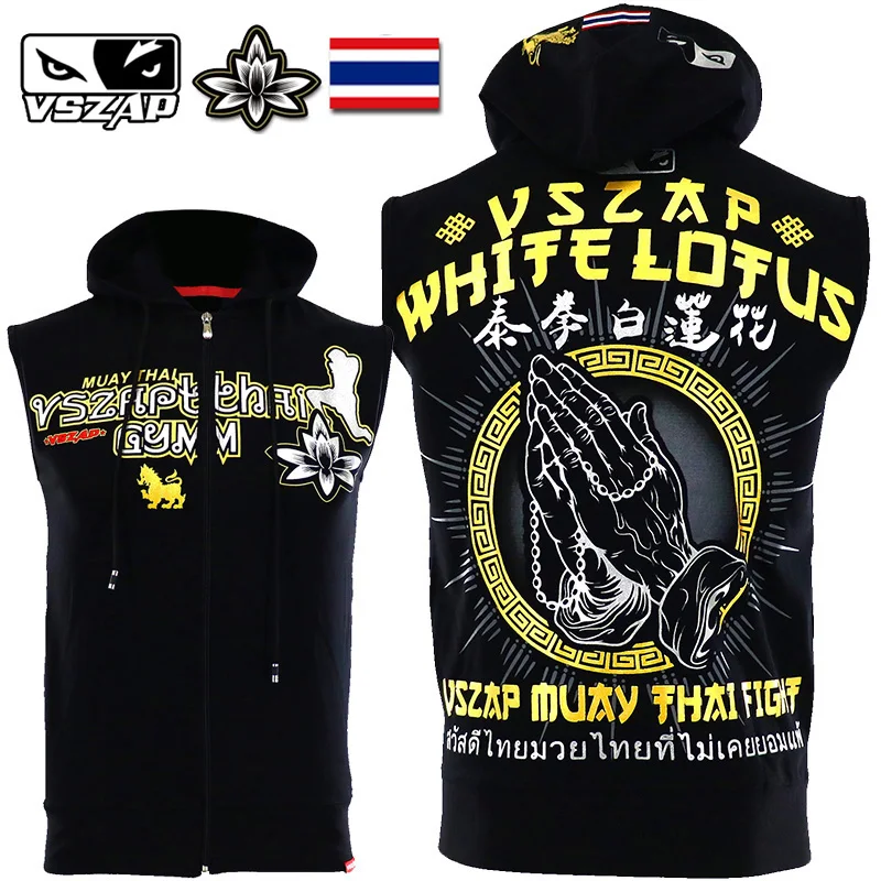 VSZAP-Sleeveless Cotton Hoodie, Sanda Team, MMA Fight, Fighting Muaythai, Fitness