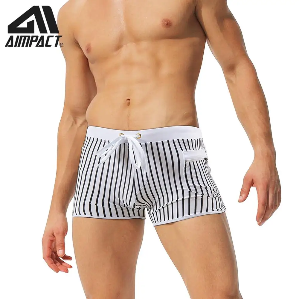 Heren Koord Badpak Streep Shorts Lage Taille Sexy Badmode Badmode Strand Shorts Mode Trend Rits Pocket Aimpact