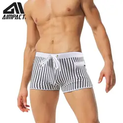 Bañador con cordón para hombre, pantalones cortos a rayas de cintura baja, bañador Sexy, pantalones cortos de playa, tendencia de moda, bolsillo con cremallera AIMPACT