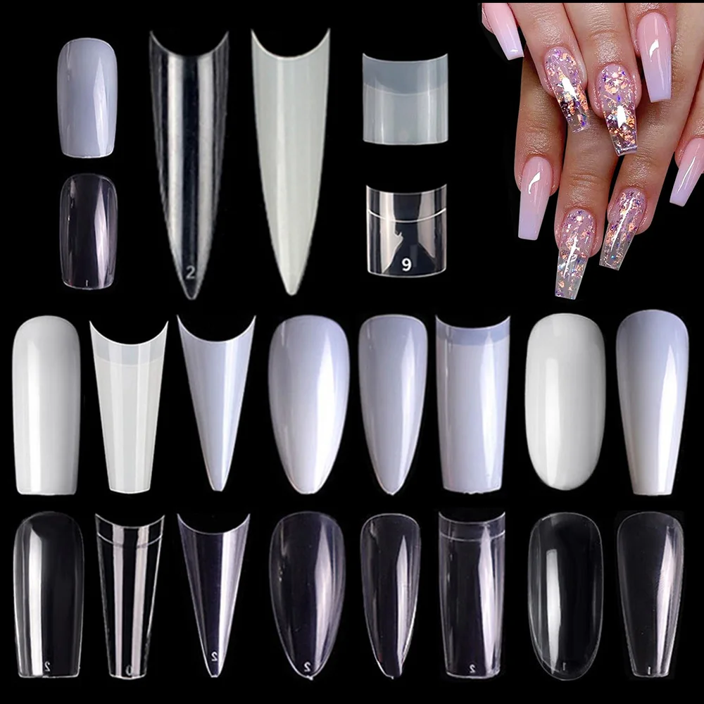 500pcs/bag Fake Nails 38 Different Nails Natural and Transparent Colors Coffin Stiletto Full Cover Press On Nail Tips