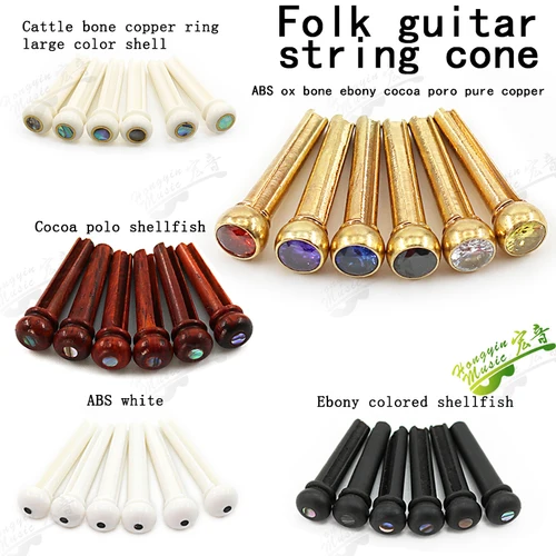 6 uds pasadores de puente de guitarra hueso de buey Real ébano cocobolo madera latón para accesorios de guitarra acústica Pin de puente con concha de perla