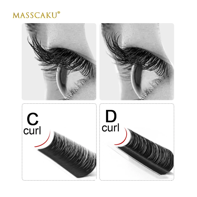 MASSCAKU Individual Eyelashes 8-16mm Mix Premium Fake Mink Eyelash Extension Glossy Black false eyelashes soft Make up tools