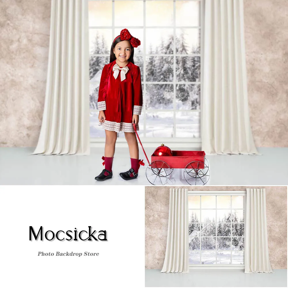 Mùa Đông Tuyết Cửa Sổ Giáng Sinh Phông Nền Xmas Cây Quà Tặng Trang Trí Chụp Ảnh Trẻ Em Họ Chân Dung Ảnh Đạo Cụ Phòng Thu Gian Hàng Nền