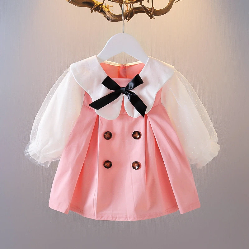 Baby Girl Dress Kids Lace Splicing Dress Children Fake Two Piece Doll Collar Dress Toddler Spring Autumn 0 1 2 3 5 Years