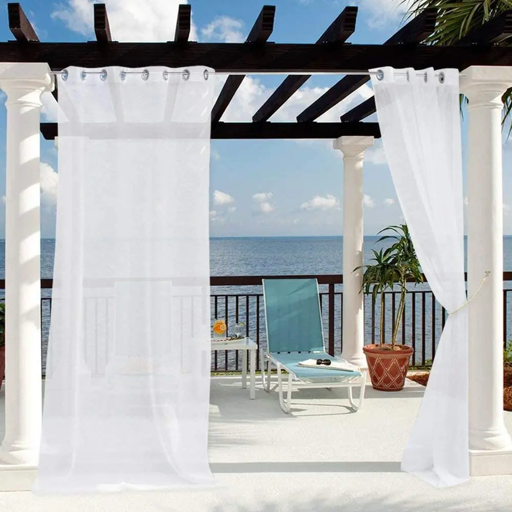 Patio Sheer Drapes, Waterproof, White Privacy Curtain for Cabana Patio Door Window, Corridor Sun Room, Pool Hut, Canopy Deck