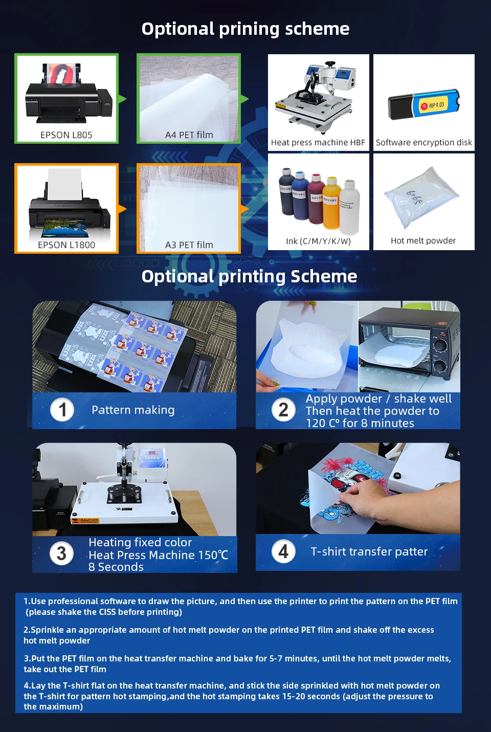 Máquina de impressora dtf a4 para epson l805 dtf transferência diretamente impressora de filme para roupas têxteis para dtf t-shirting máquina de impressão