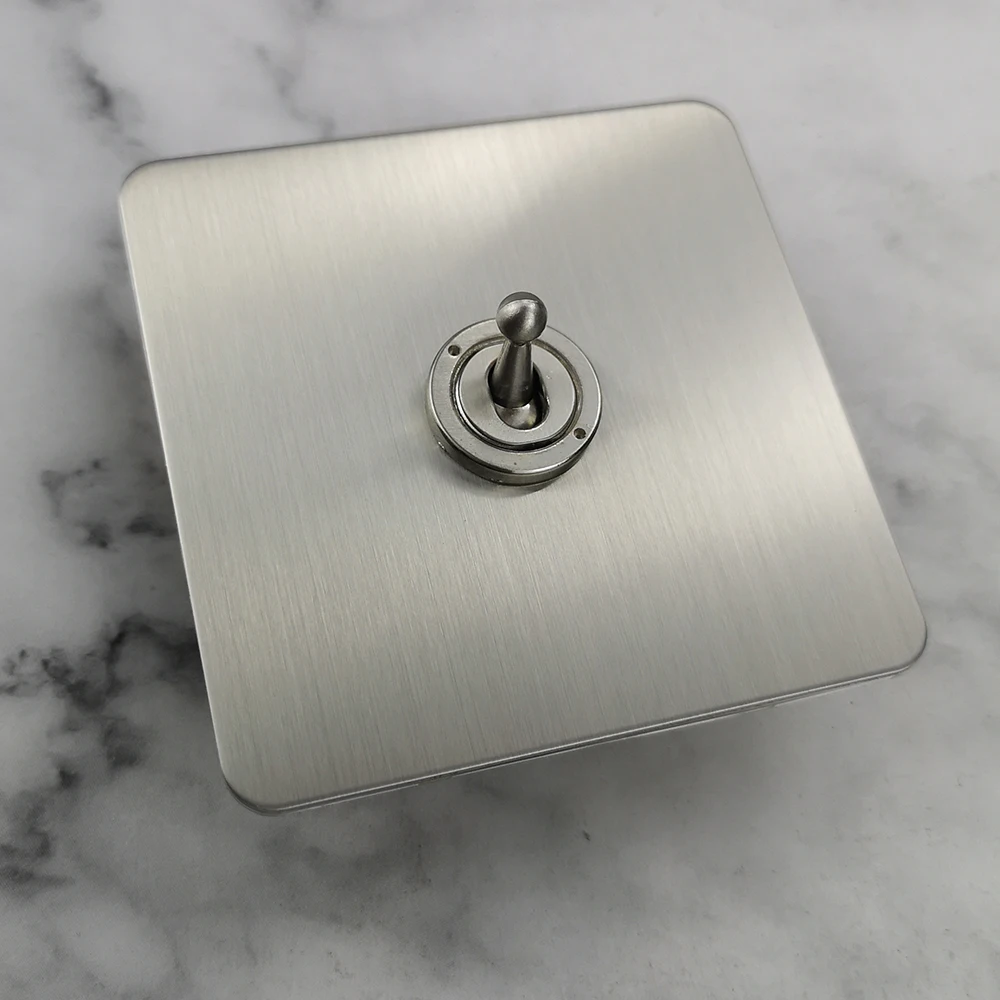 Wallpad Silver Satin Chrome 1 Gang Toggle Switch Electric Light Switch Brushed Stainless Steel Panel