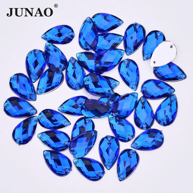 JUNAO 18x25mm Dark Blue Color Large Teardrop Acrylic Crystal Strass Flatback Sewing Rhinestones Applique For Clothes Needlework