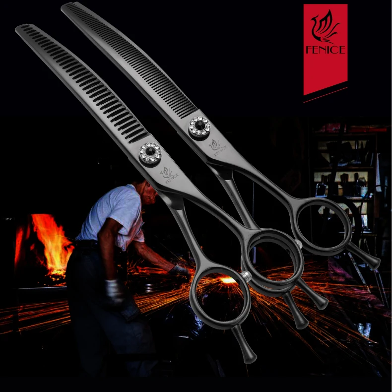 Fenice 7,25 Zoll JP440C Professionelle Hundepflegeschere Gebogene Ausdünnschere für Tierhaarschnitt Tijeras Tesoura – Detail 16
