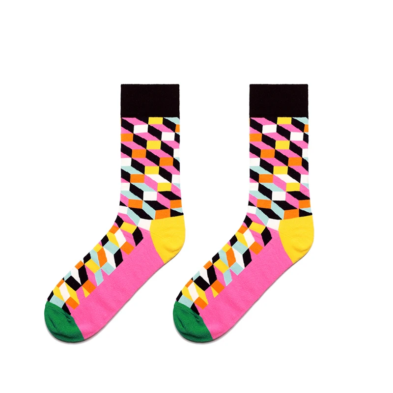 Classic Colorful Cotton Men\'s Socks Funny Geometric Plaid Striped Happy Casual Harajuku Hip Hop Graphic Socks For Wedding Gift