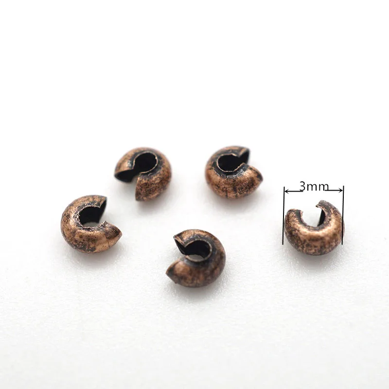 Top Quality 100Pcs 3mm Dia Silver/Gold/Gunmetal/Rhodium/Bronze/Copper Plated Alloy Crimp Beads Round Covers HK186