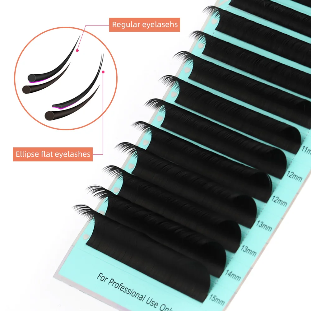 RUJADE Flat Ellipse Eyelash Extension Natural Soft Light 8-15mm&Mix Dark Black Split-tips Individual Faux Flat Lashes Makeup