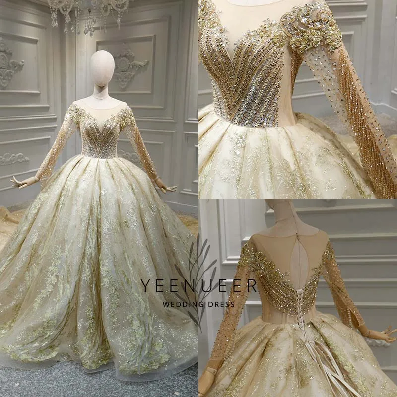 Vestido de boda dorado de alta calidad, vestido de boda de dubai, con cuentas completas, gran oferta, 2020