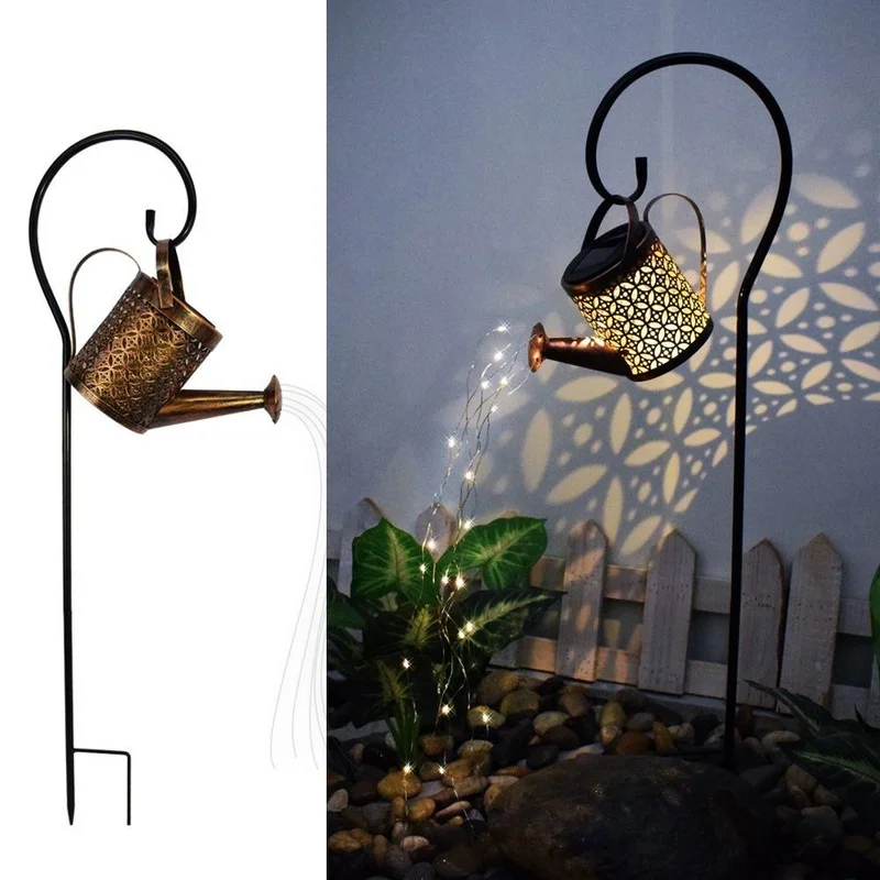 Creative Metal Kettle Shaped Solar Lamp, Home, Courtyard, Garden, Landscape Light Charge, Under the Sun, Glow in Dark