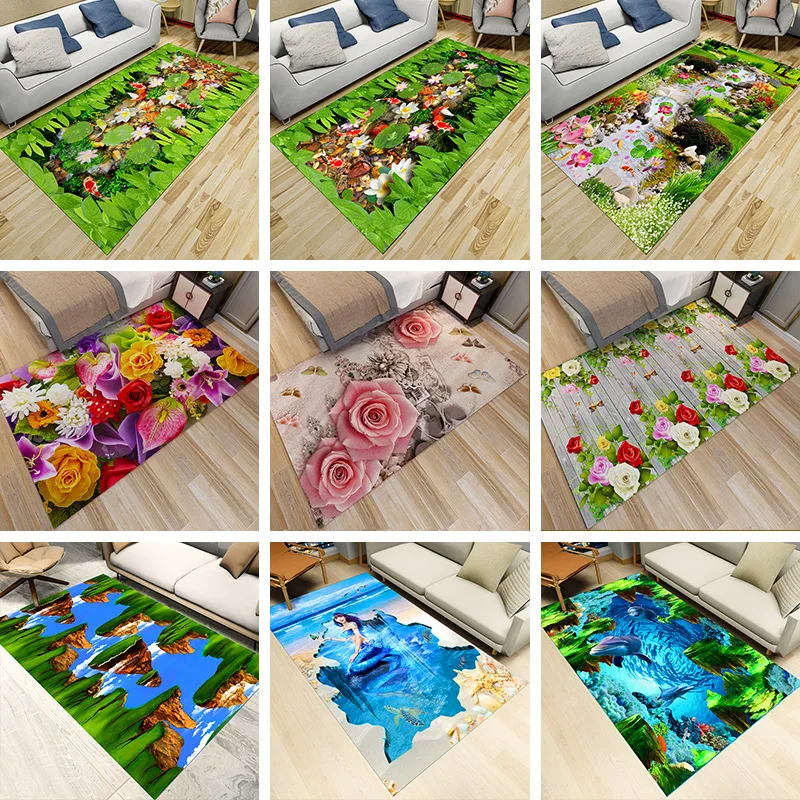 

Modern Floral 3D Printing Carpets for Living Room Bedroom Area Rug Child Play Tent Floor Mat Kids Room Cloakroom Rugs And Carpet