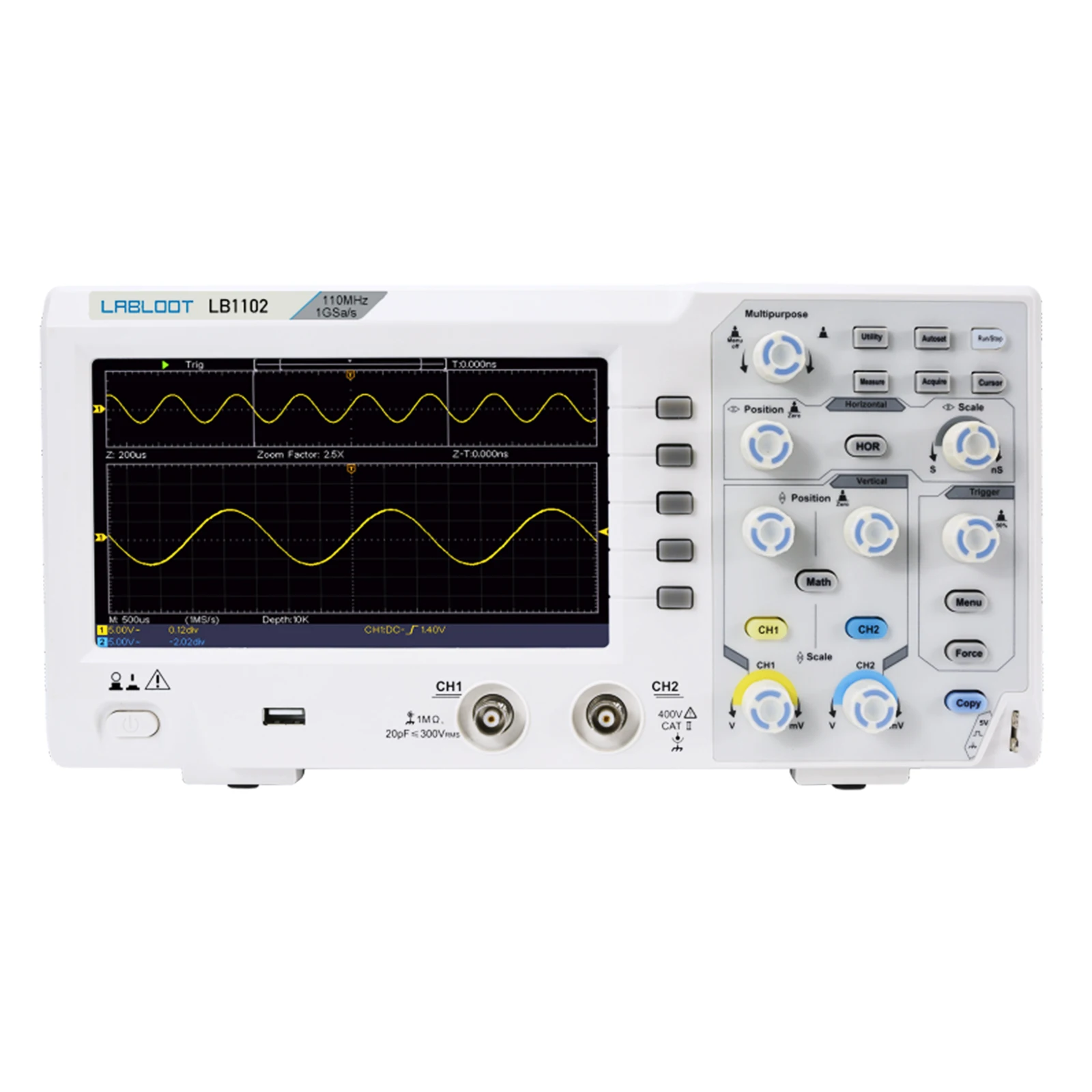 Labloot LB1102 Digital Oscilloscope 2-Channel Oscilloscopes 110MHZ Bandwidth 1GS/s High Accuracy Oscilloscope
