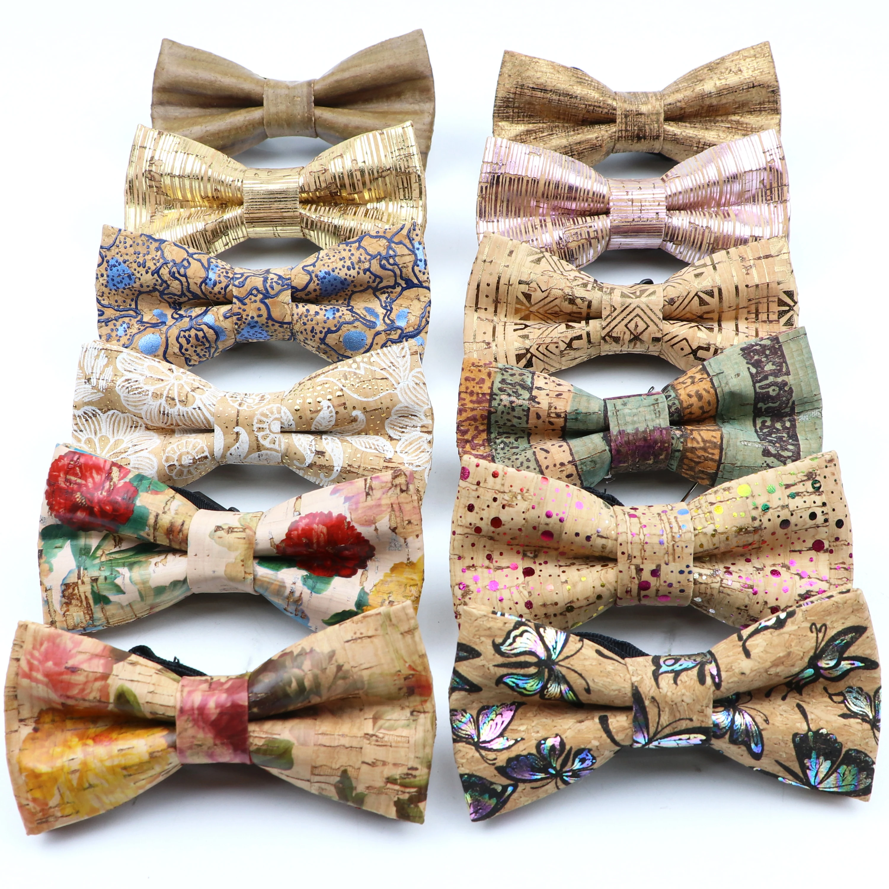 New Fashion Parent-Children Cork Wooden Bow Tie Set Handmade Solid Color Shiny Floral Neckwear Bowtie Butterfly Accessories