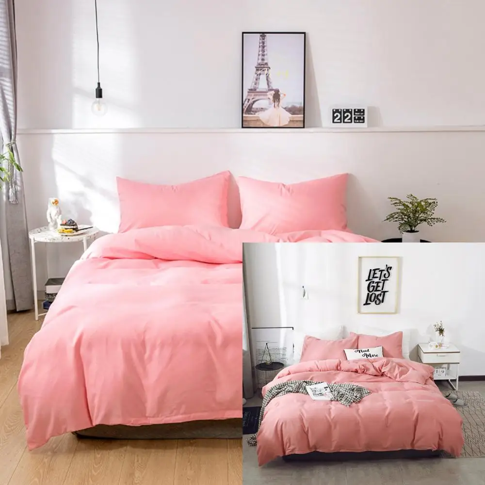 

Pink Duvet Cover with Pillowcases Girls Women Bedding Quilt Comforter Cover Set Soft Brushed Bedclothes Twin Queen King Size