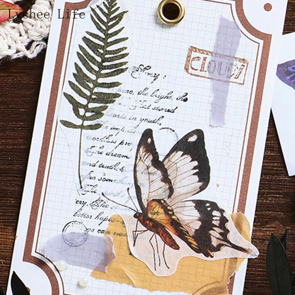 Lychee Life Butterfly Plants Scrapbooking Sticker Handmade Diary Notebook Scrapbook Sticker Decoration DIY Sealing Stickers