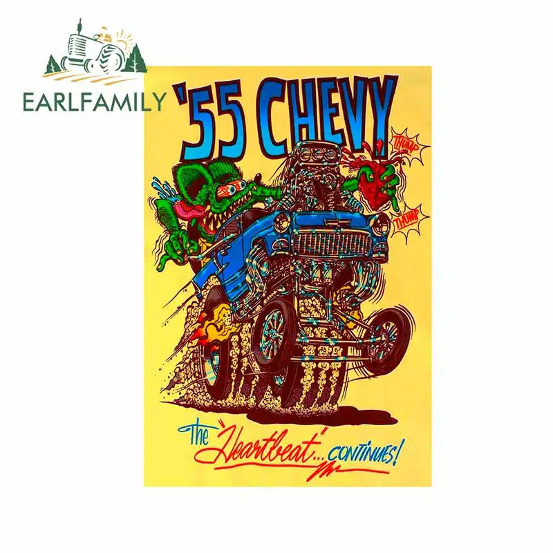 EARLFAMILY 13cm x 8.6cm Car Sticker Rat Fink Vintage Racing Posters Decal Creative Crazy Modified Sticker Vinyl Original Graphic