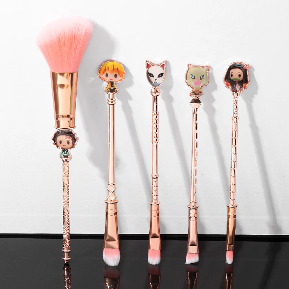 5pcs Demon Slayer Kimetsu no Yaiba Makeup Brushes Set Japan Anime Cosplay Women Makeup Tool Face Eyes Cosmeitcs Synthetic Hair