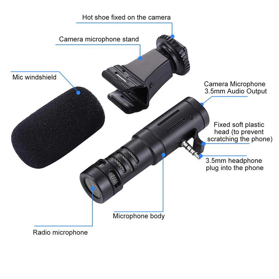Portable 3.5mm Video Recording Microphone Mini Shotgun Condenser Microphone for Phone PC Computer DSLR Camera Vlogging Mic