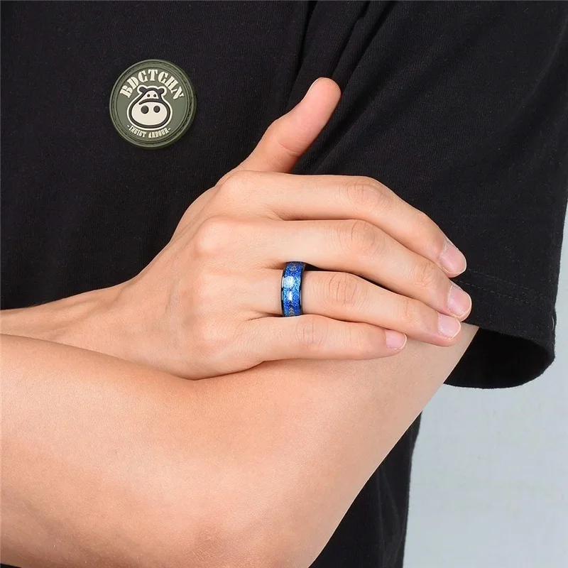 8mm Blue Fashion Men Rings Tungsten Carbide Ring Inlay Arrow Engagement Wedding Band Men Jewelry Accessories