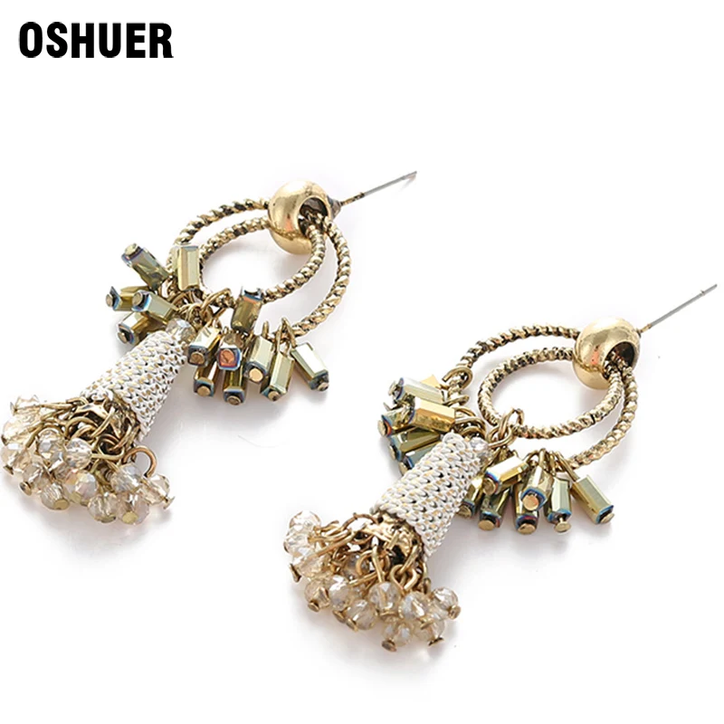 OSHUER New Fashion Crystal Beads orecchini pendenti orecchini geometrici fatti a mano nuovo Design Punk Ear Jewelry Brincos