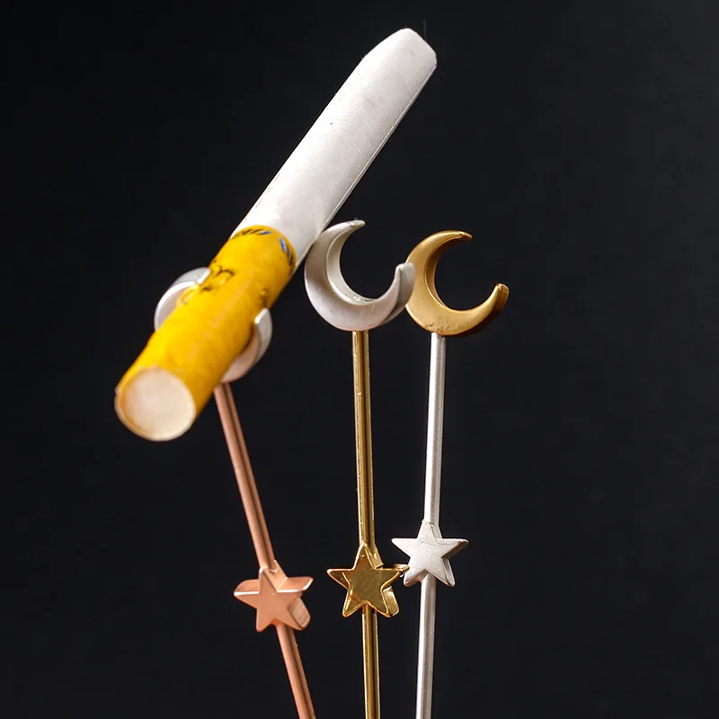 

1pc Fairy Star Moon Scepter Smoking Ring Band Rose Gold Shelf Cigarette Holder Hand Free Gamer Helper Fashion Jewelry