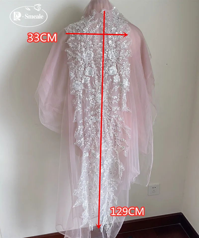 Luxuriöser europäischer und amerikanischer Hochzeits-Spitzenstoff mit silbernen Paillettenperlen, Blumenapplikationen, viele Designs zur Auswahl RS2771 – Detail 23