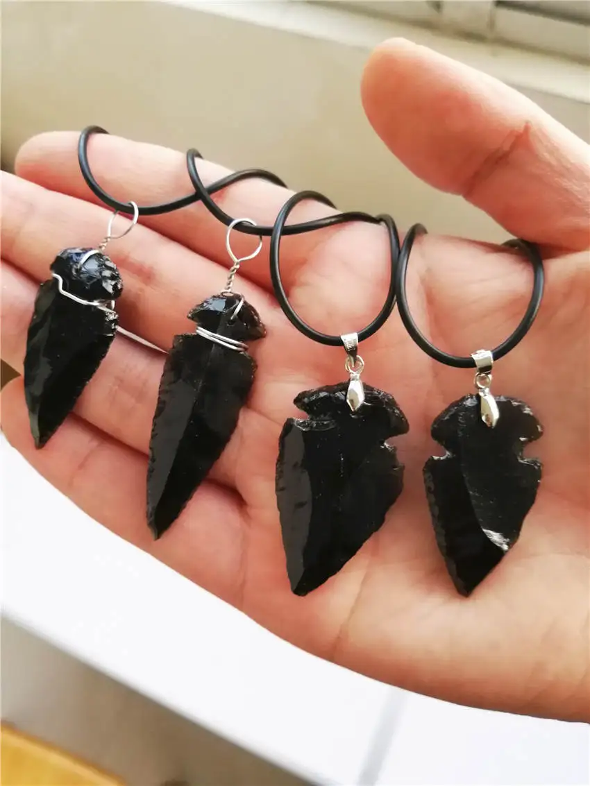 Arrow Necklace Natural obsidian crystal pendant transfer talisman pendant female arrow necklace with pendant