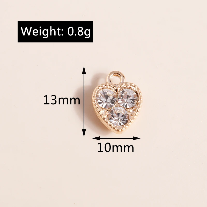 10pcs 10*13mm Gold Silver Color Crystal Hearts Charms for Necklaces Earrings Making Accessories Love Charms diy Jewelry Findings