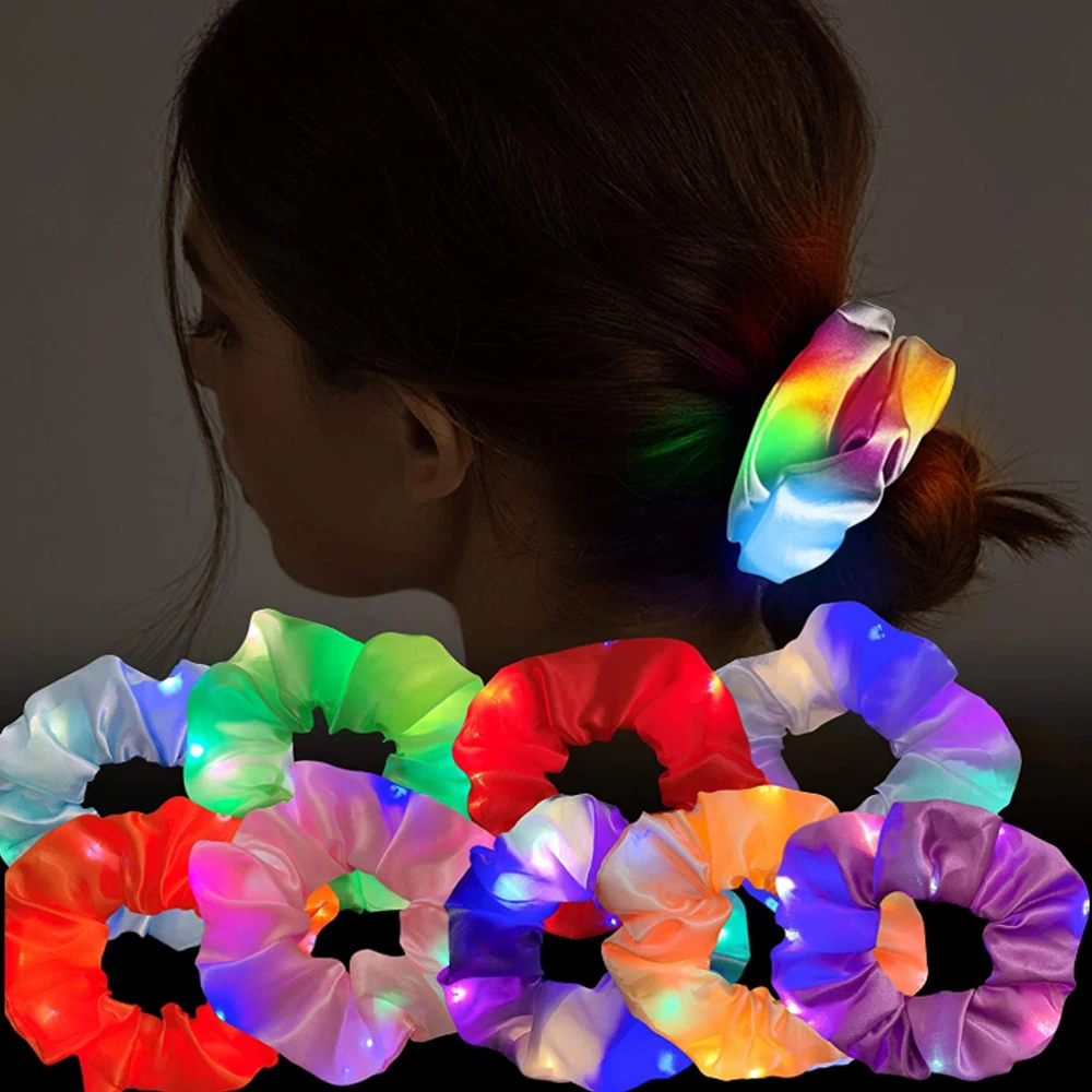 LED Luminous Large Intestine Hair Fing Fashion Nightclub Women Hair Scrunchies  Elastic Hair Bands Girls Ponytail Headdress